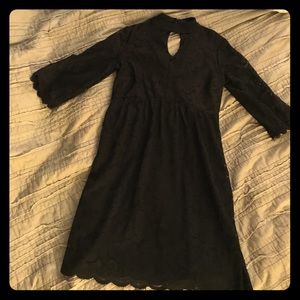 Black Floral Lace High Neck Dress