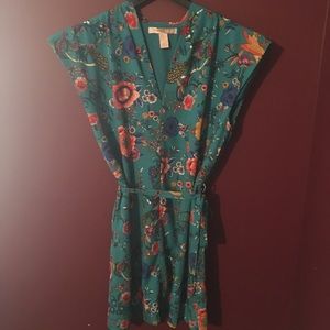 Dress: Flowers and birds print  teal