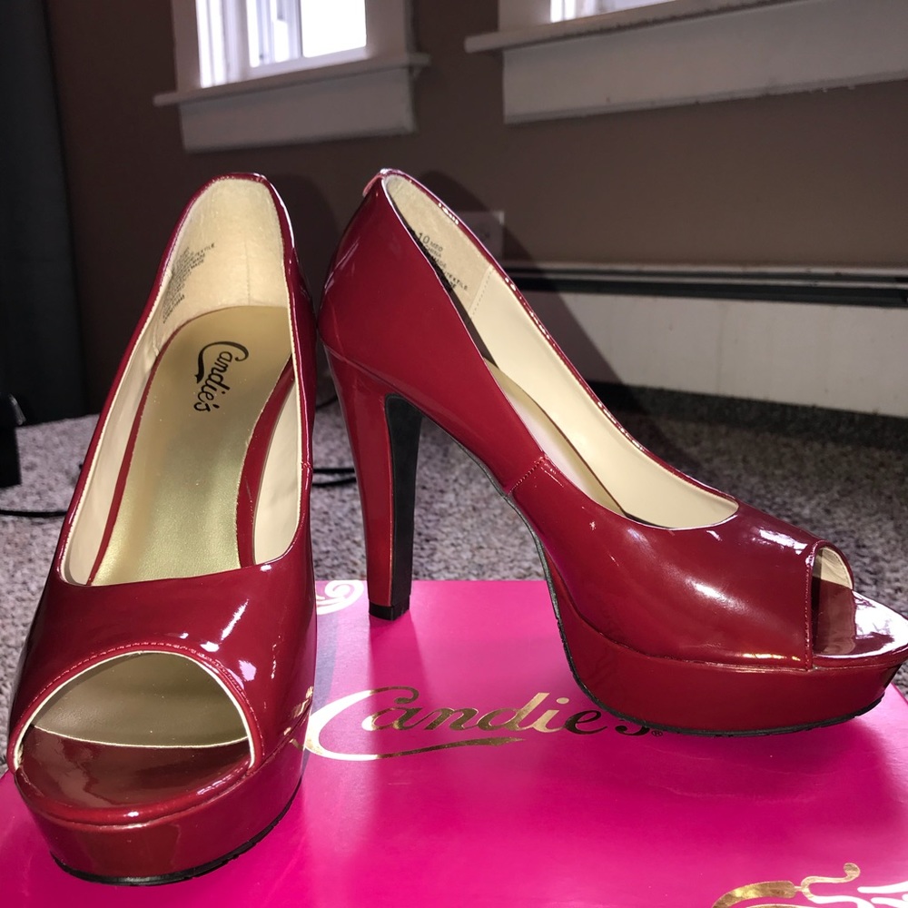 Candies Red Peep Toe Pumps