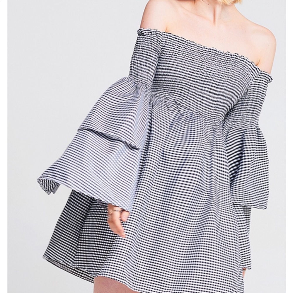 Storets Jessy Gingham Tiered Sleeve Dress