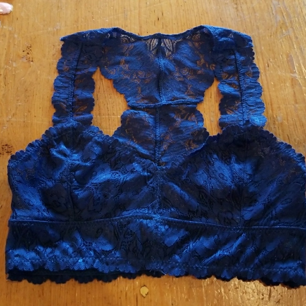 Navy Lace Scalloped Halter-Style Bralette