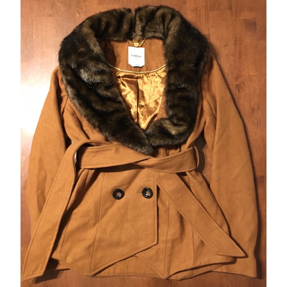 Bebe Pea Coat W/ Removable Faux Fur