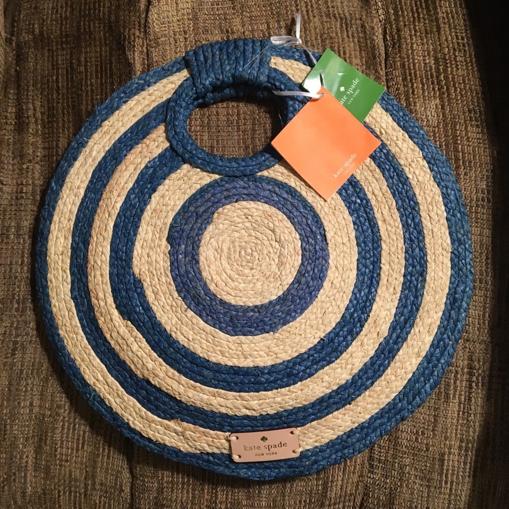 Kate Spade Blue Natural Stripe Woven Bag