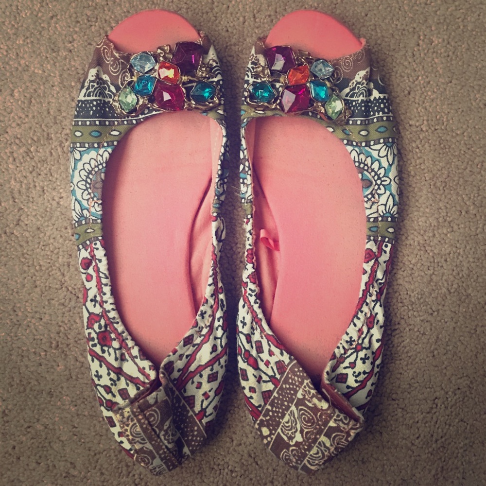 Jeweled multi colored slip-ons