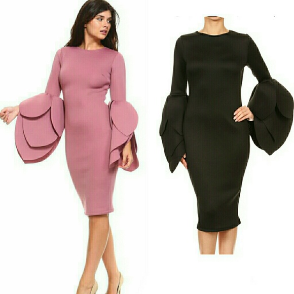 Layered Sleeve Mid-length Dress - Picture 2 of 3