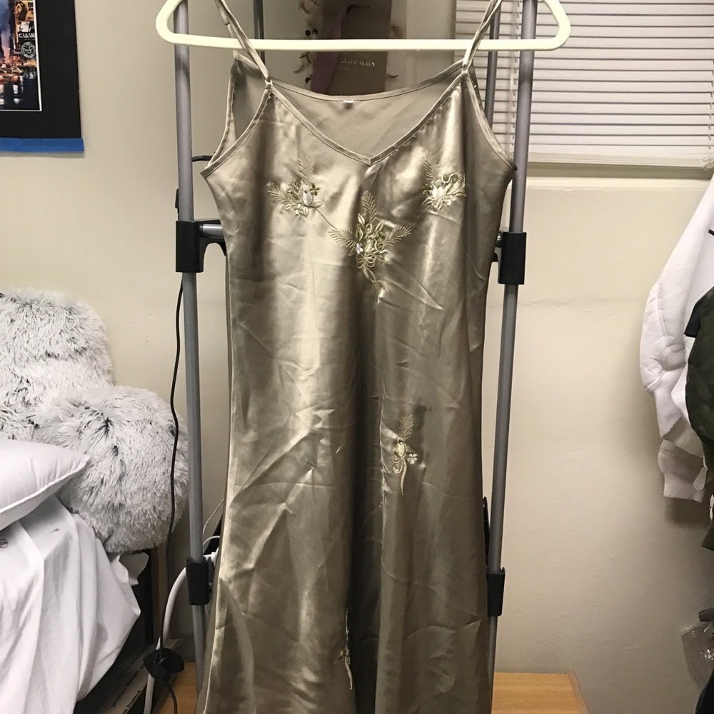 Silver-green silk dress