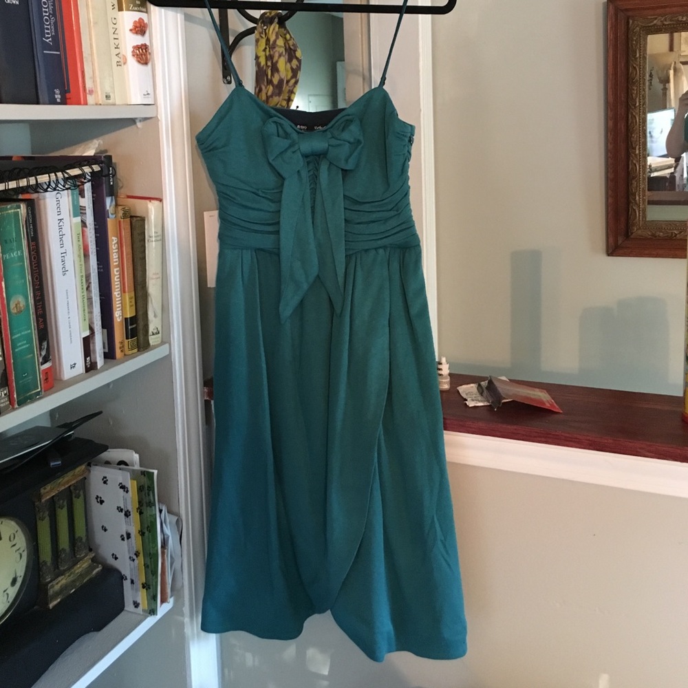 Betsy Johnson mini dress S/M teal blue with bow