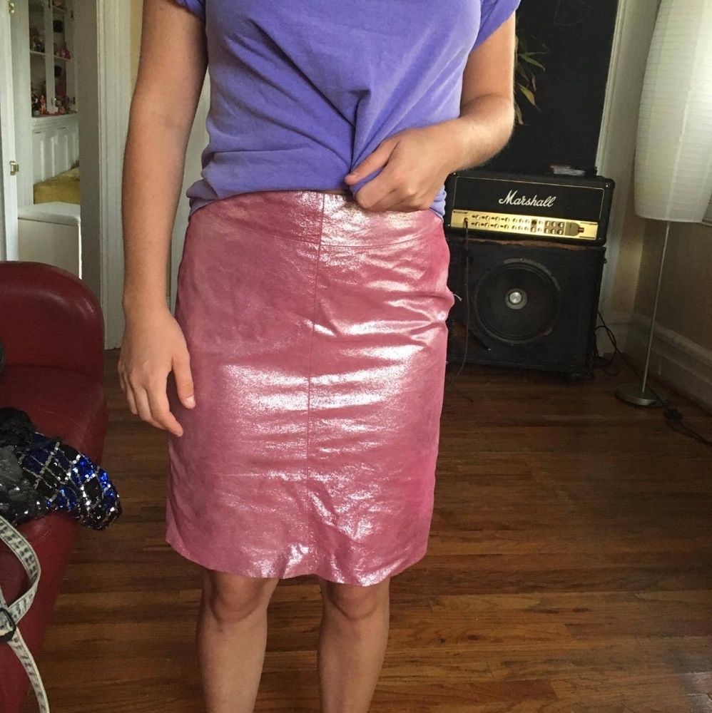 express worldwide shiny pink leather skirt