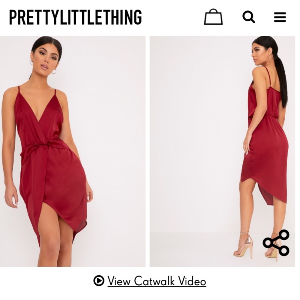 Kala Burgundy Satin Twist Front Midi Dress
