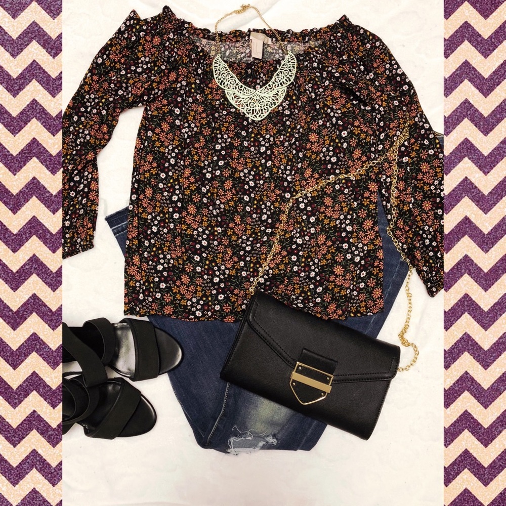 Black floral off the shoulder top