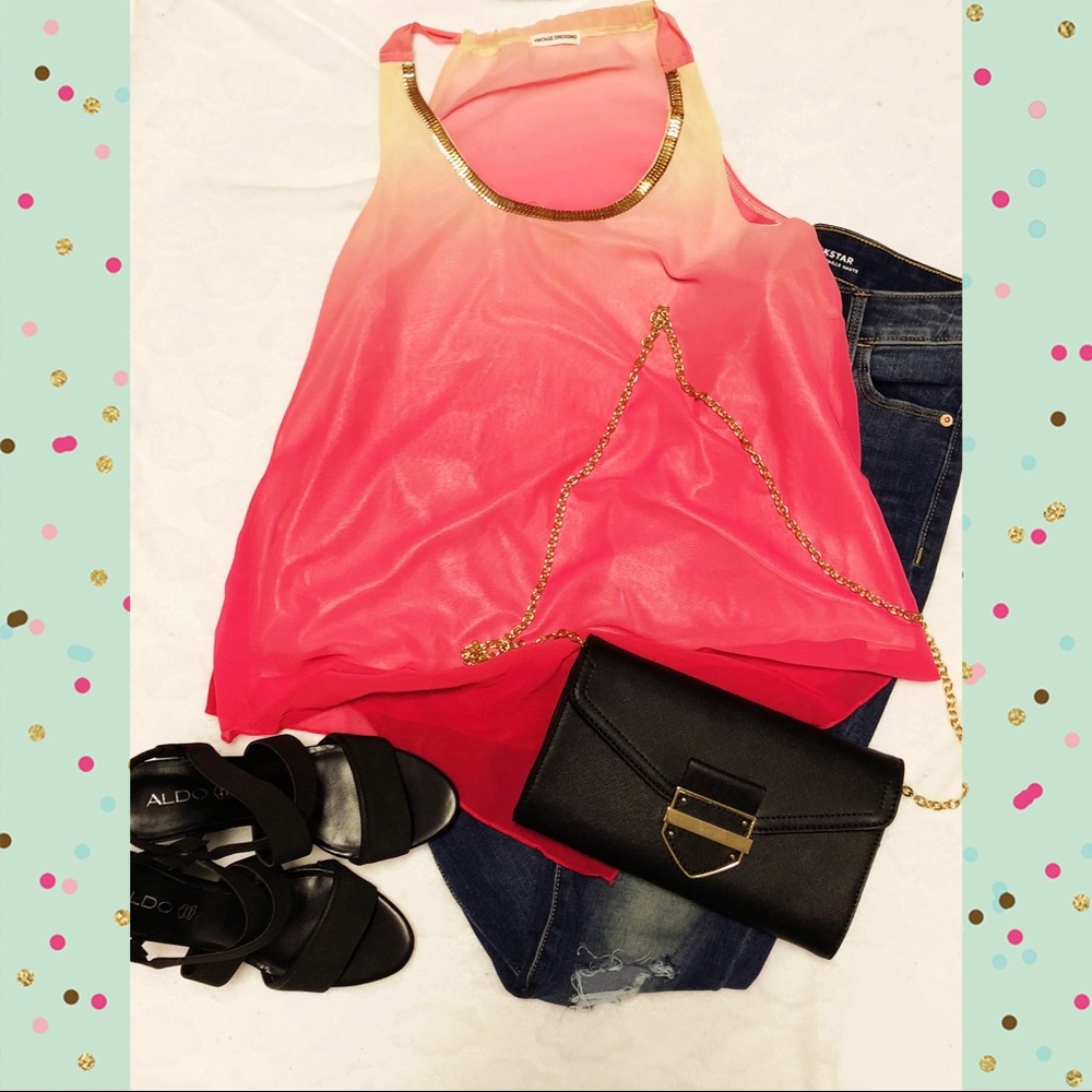 Cream and pink ombré tank with gold detail