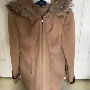 Camel colored Wool Jacket with fur hood