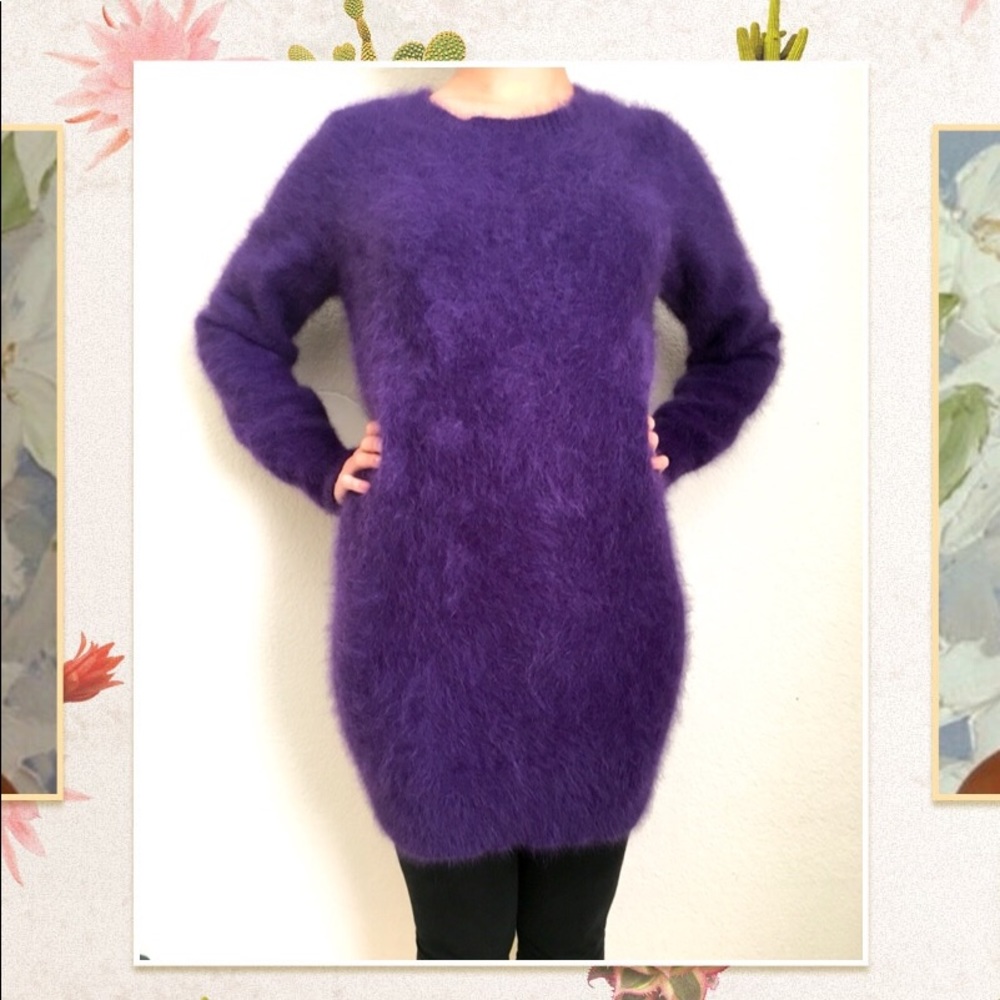 Real mink fur sweater dress, real fur purple dress