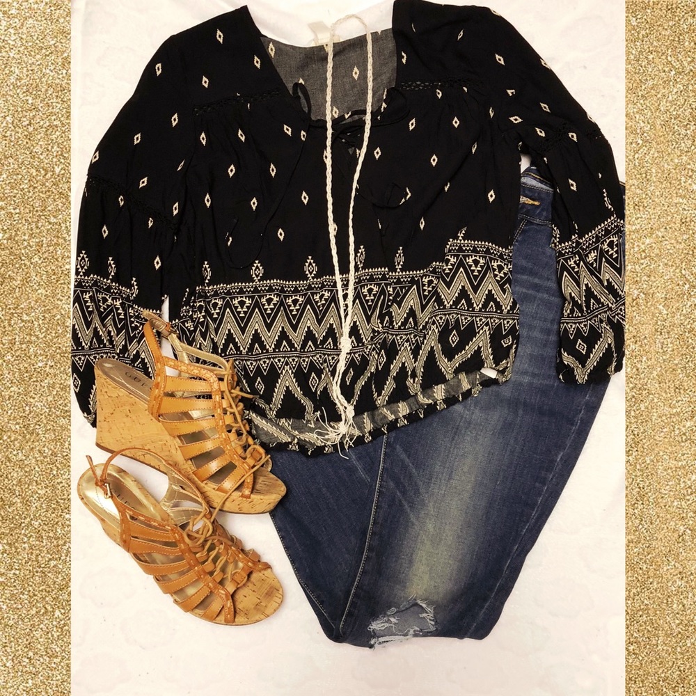 Black and Tan tribal top