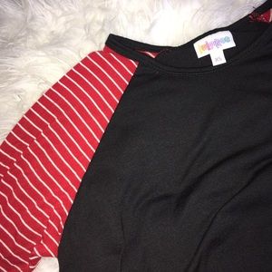 LulaRoe Black baseball Tee with red arms