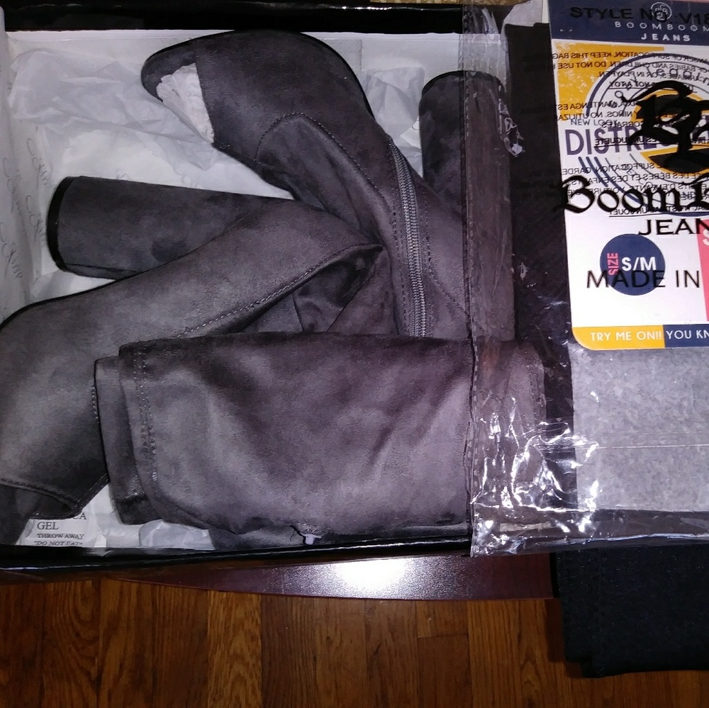 Amiclubwear Grey thigh high boots