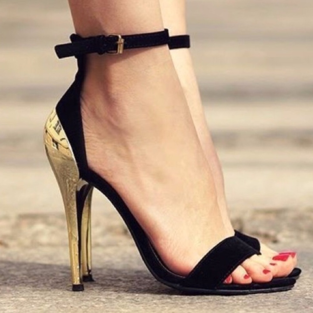 Zara Gold Heels Suede Strappy Heels