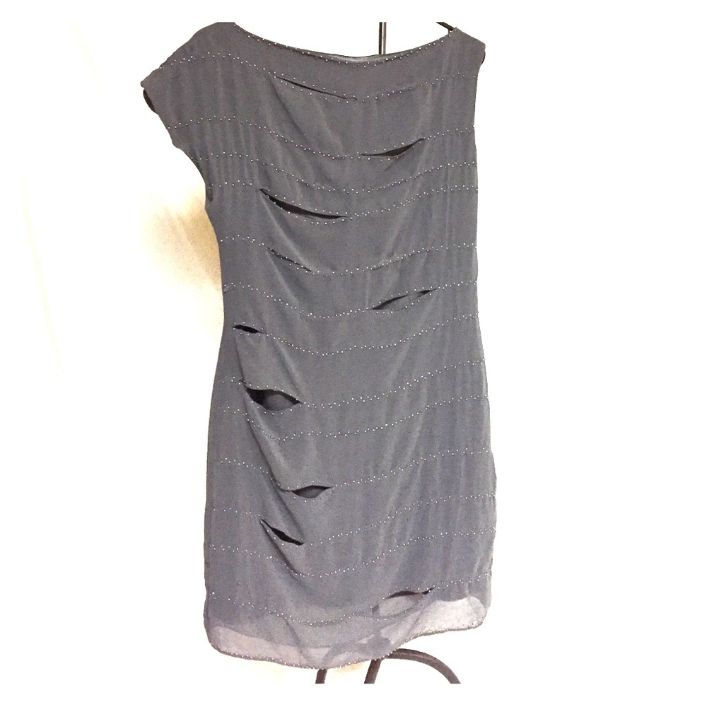 Type Z beaded distressed semi-asymmetrical dress.
