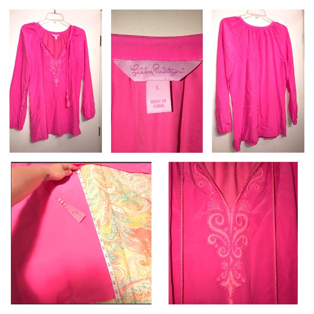 Lilly Pulitzer Pink Silk Embroidered Roslyn Tunic