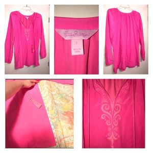 Lilly Pulitzer Pink Silk Embroidered Roslyn Tunic