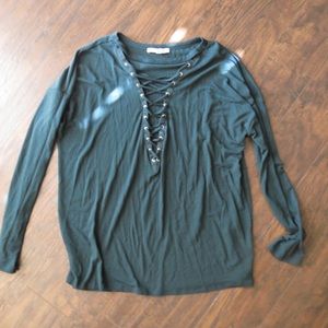 EXPRESS green lace front bust long sleeve