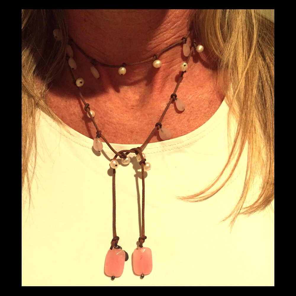 Pink quartz lariat necklace
