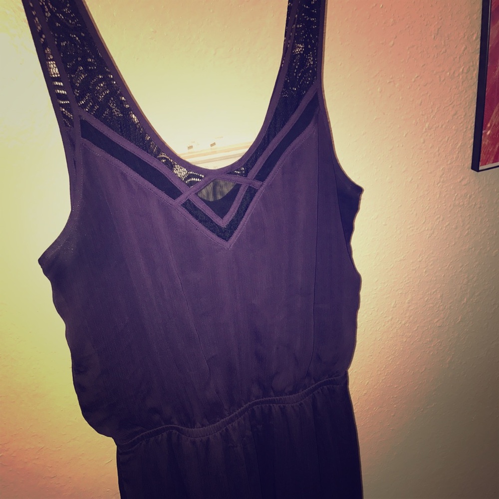 Purple sleeveless maxi dress with black detail