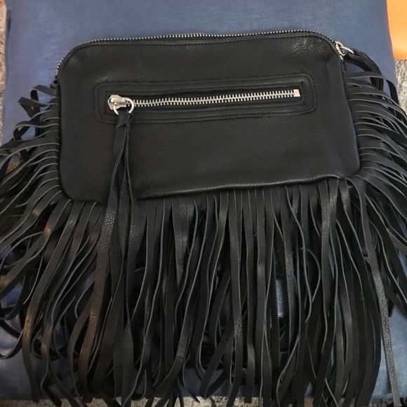 Linea Pelle Handbags - Linea Pelle black fringe clutch