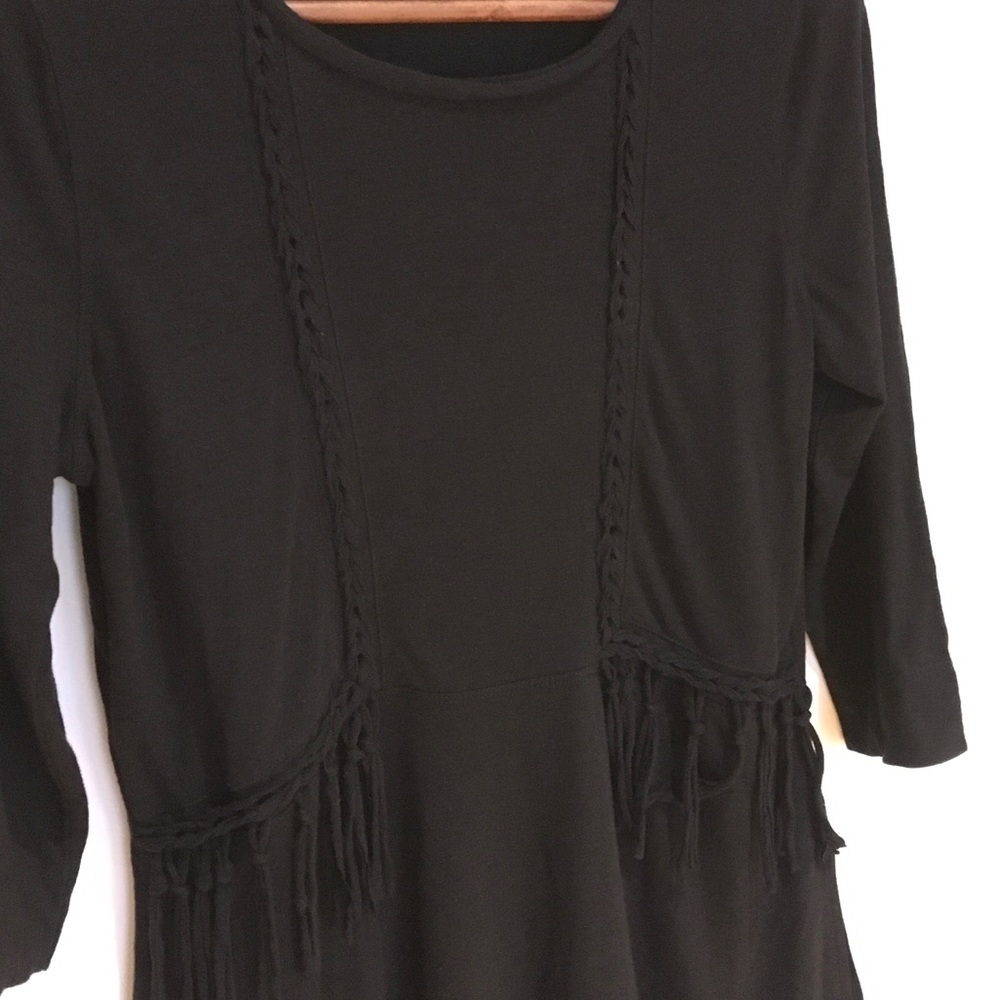 Wrap black fringe linen/viscose tunic