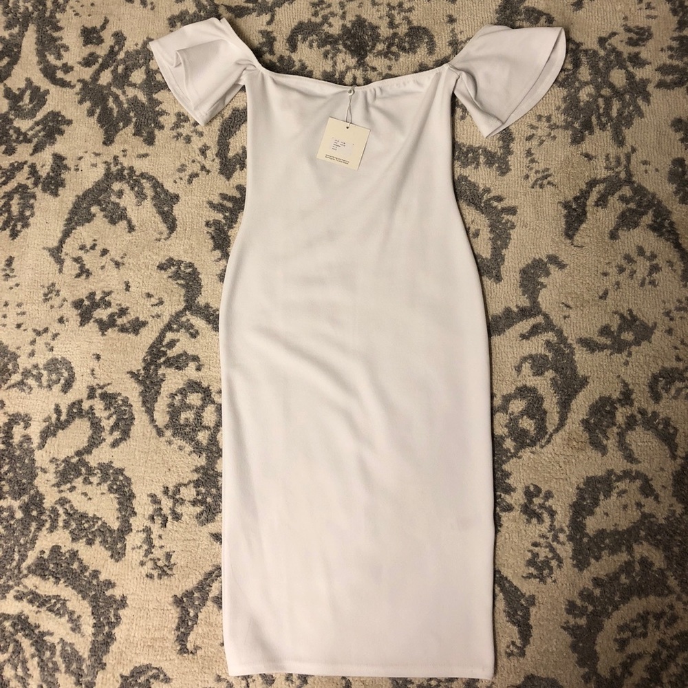 White Bardot Bodycon Midi Dress