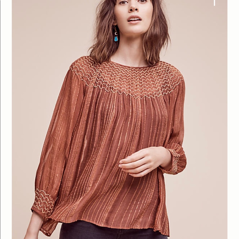 Metallic Lurex Smocked Peasant Top
