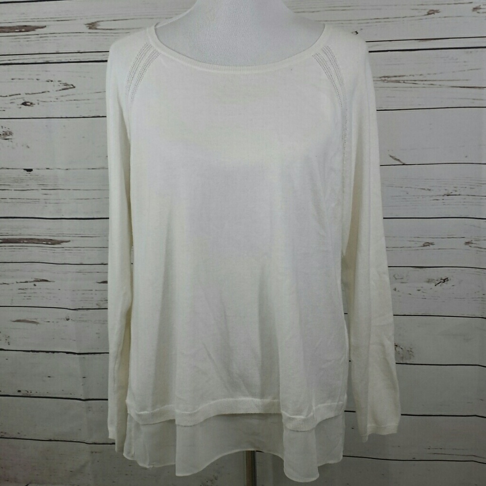 DKNYC Chiffon Tail Off White Long Sleeve Sweater