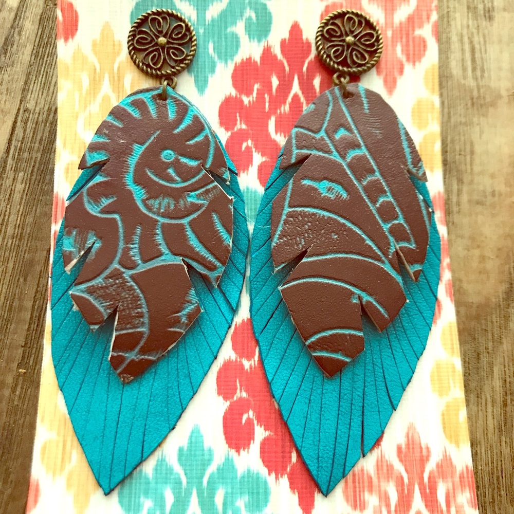 Custom Leather Feather Earrings. Brand New!