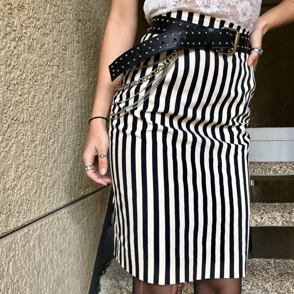 🏁DEADSTOCK Vtg Black & Ivory Stripe Skirt