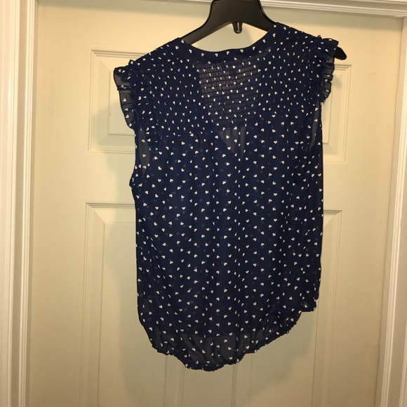 Navy button up sheer blouse - Picture 2 of 5