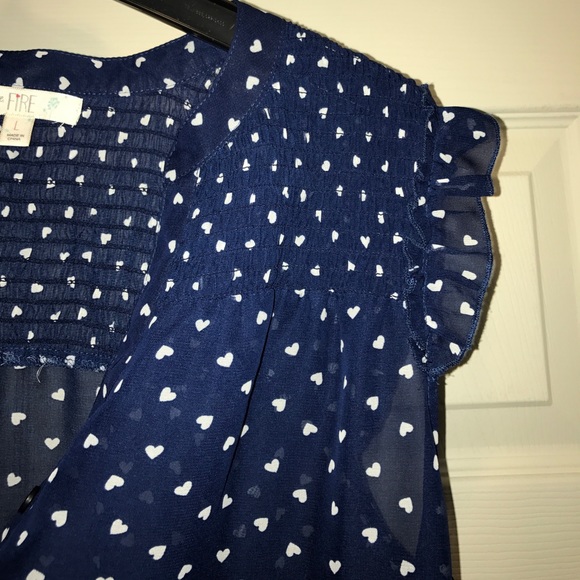 Navy button up sheer blouse - Picture 4 of 5