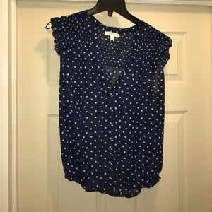 Navy button up sheer blouse