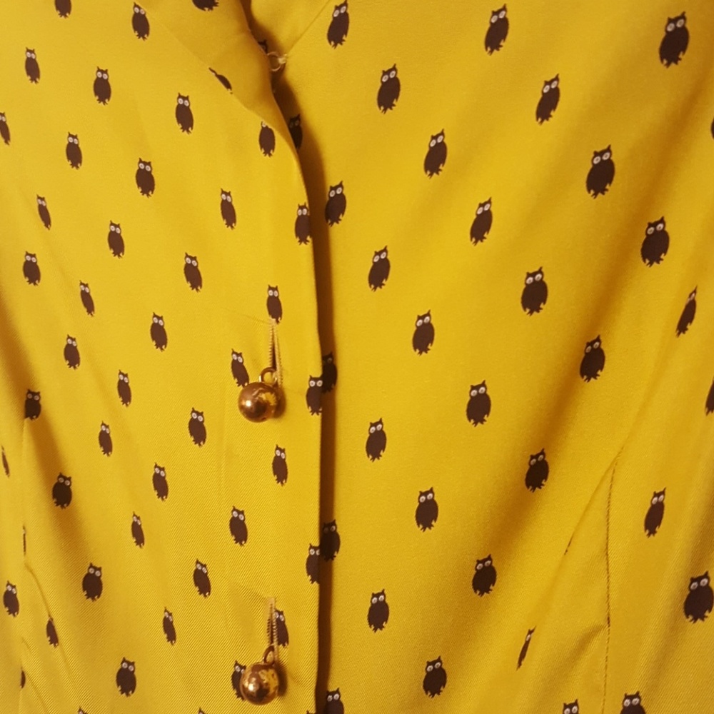 (SOLD) Kate Spade Yellow Owl Dress - Picture 3 of 5