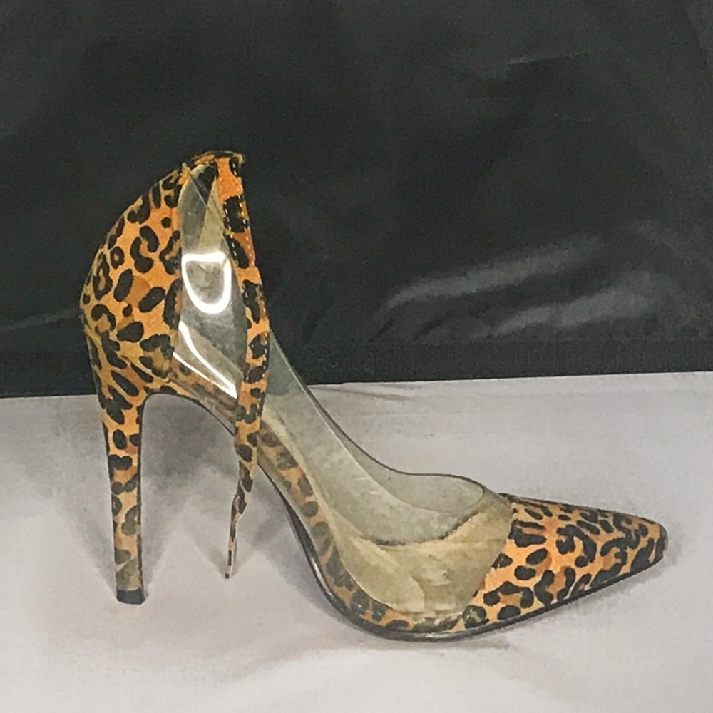Leopard print clear heel