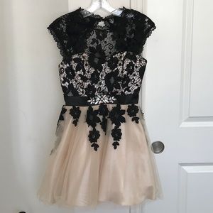 Black and cream lace homecoming dress