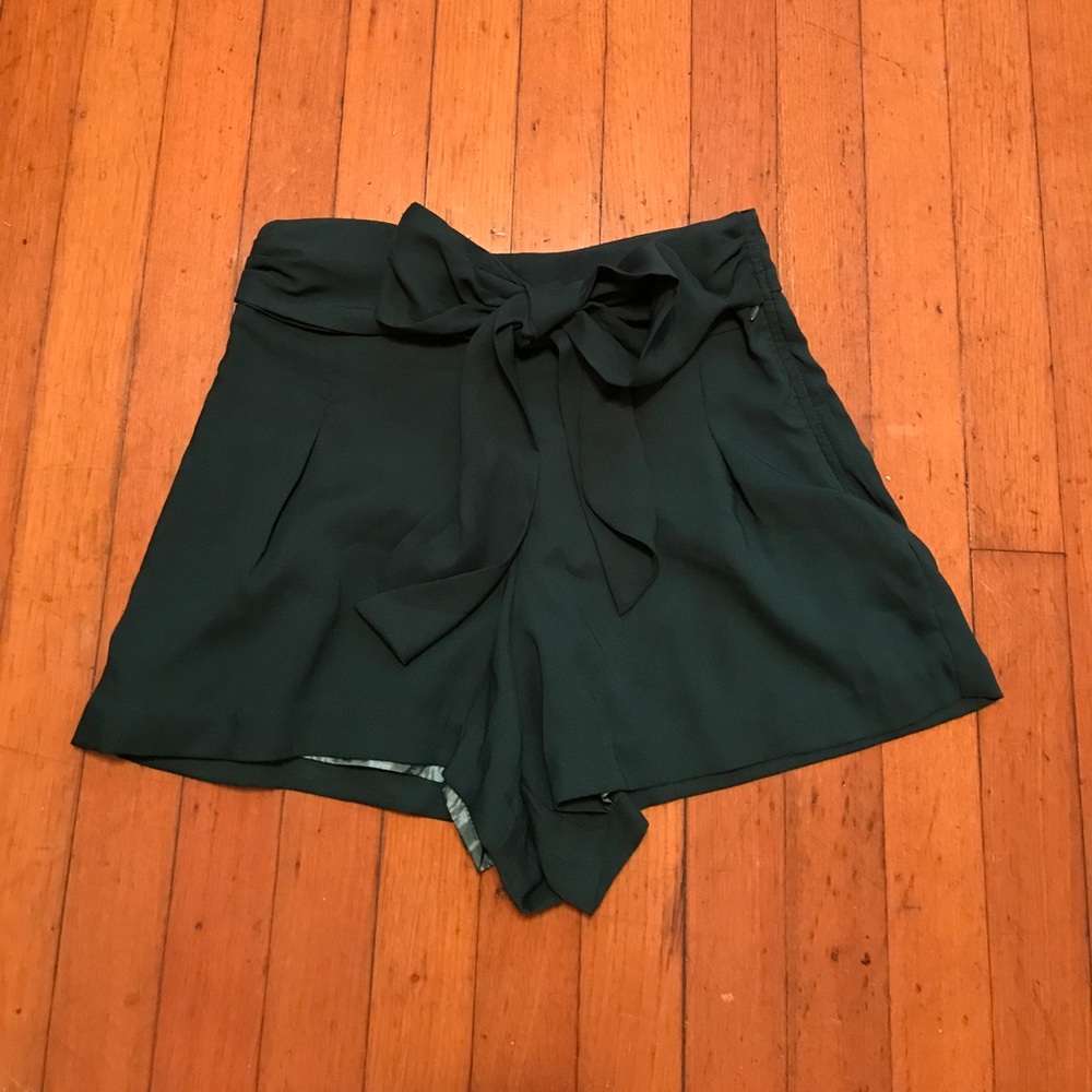 Emerald High Waisted Green Shorts with Bow