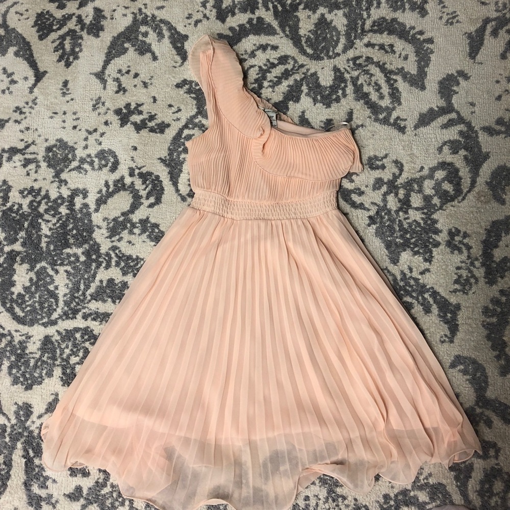 One Shoulder Peach Ruffle Dress