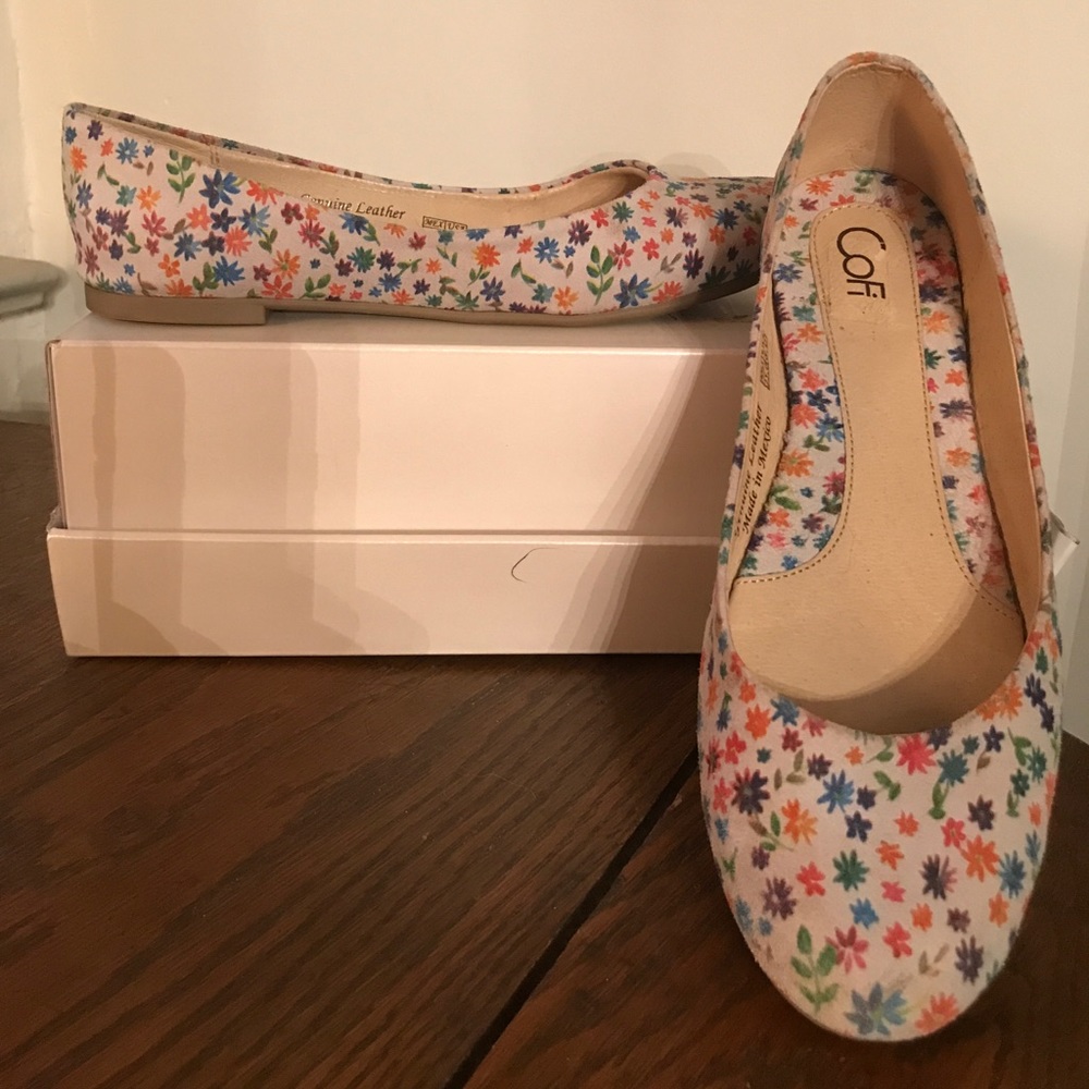 Suede floral print ballerina flats