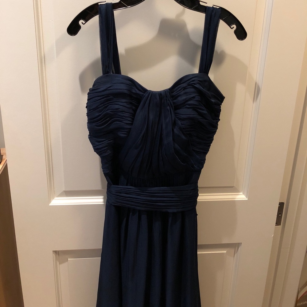 Navy blue wide strap crinkle chiffon dress