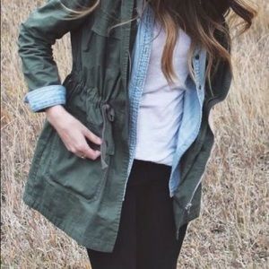 A.N.A. Green Utility Coat Anorak Rain Jacket Sz M