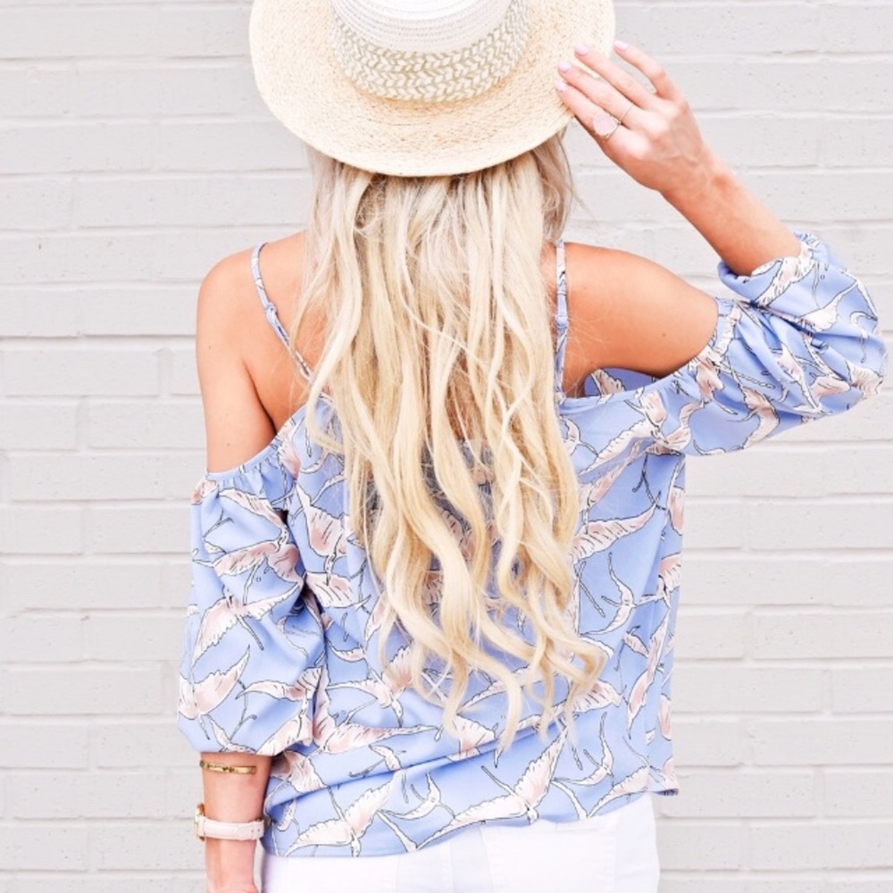 Periwinkle open shoulder blouse - Picture 2 of 2