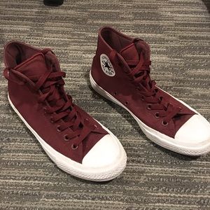 Maroon converse all star II high tops