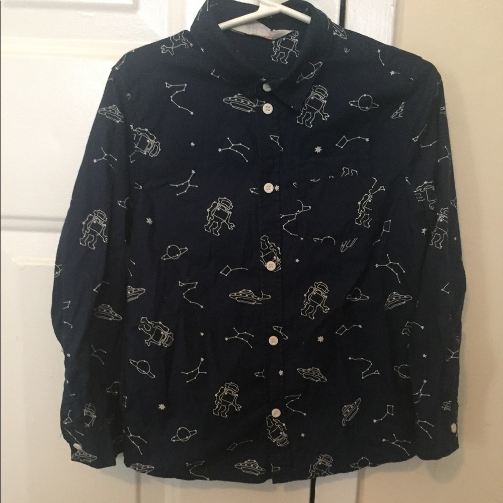 HM Boys Robot & Space Button Down Shirt. Size 6/7