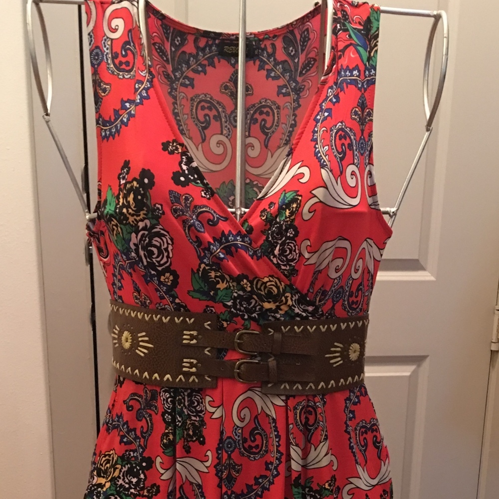 Red floral surplice dress