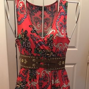 Red floral surplice dress